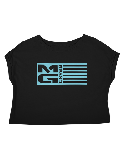 MG FLAG CROP TEE BLACK/LIGHT BLUE - [madgearbrand]