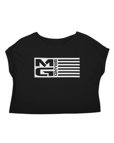 MG FLAG CROP TEE BLACK/WHITE - [madgearbrand]